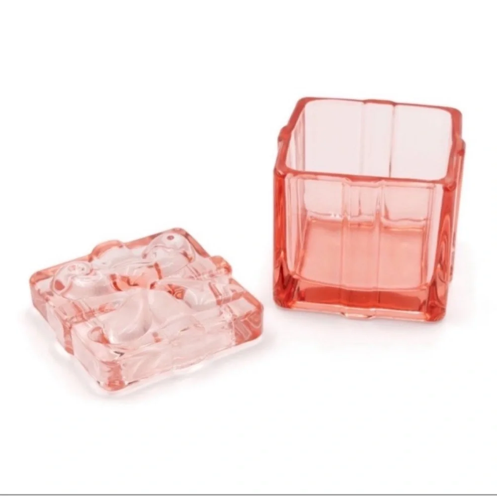 New Target Bullseye Playground Tinted Glass Pink Lidded Box with Bow, Spring